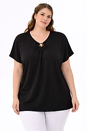 yaka detaylı siyah bluz