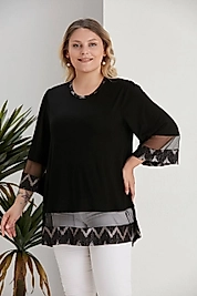 tül detaylı siyah bluz