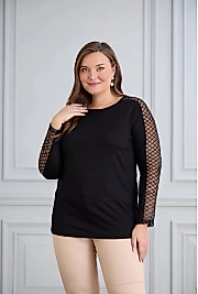 kolları tül detaylı siyah abiye bluz