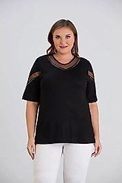 tül detaylı siyah bluz