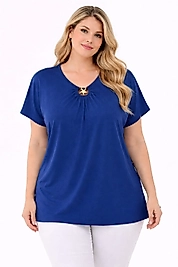 yaka detaylı saks mavi bluz