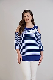 omuz detaylı saks mavi bluz