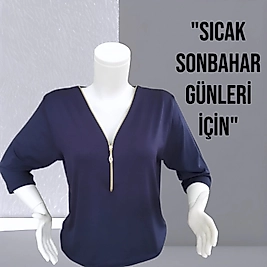 yaka fermuarlı dirsek kol bluz