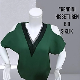 omuz detaylı yeşil bluz