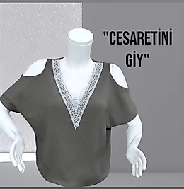 omuz pencereli haki bluz