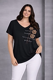 çiçek detaylı siyah bluz