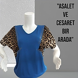 leopar kol desenli bluz