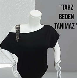 kemer detaylı siyah bluz