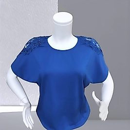 omuz dantelli  saks mavi bluz