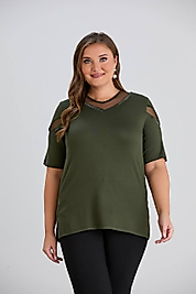 tül detaylı haki bluz