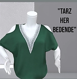 omuz pencereli yeşil bluz