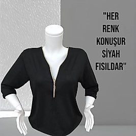 yaka fermuarlı dirsek kol bluz