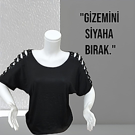 omuz detaylı siyah bluz