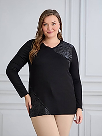 deri görünümlü taş detaylı bluz