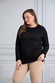 siyah taş detaylı bluz