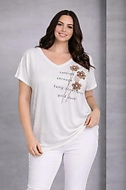 çiçek detaylı beyaz bluz