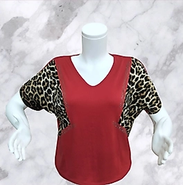 leopar kol desenli bluz