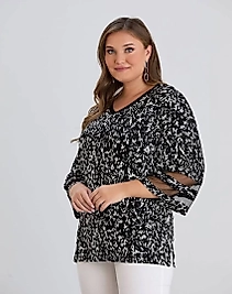 dantel kol detaylı penye bluz